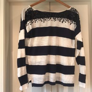 Loft long sleeve embellished striped shirt